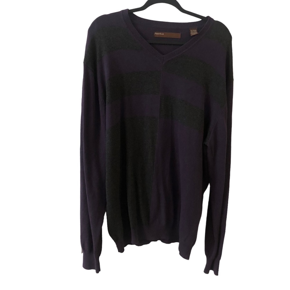 Vintage Perry Ellis Men’s Sweater - oversized purple black stripe pullover XL - Picture 8 of 8